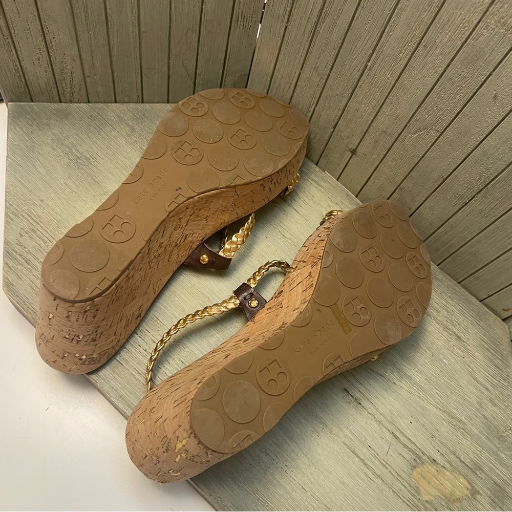 Kate Spade Brown and Gold Wedge Sandals Made in Spain 8.5 - Picture 8 of 9